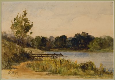 Landskap med brygge og vann (#37), ca. 1880 (akvarell på papir) av Edward Mitchell Bannister