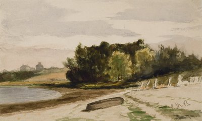 Landskap med tømmerstokk på stranden (#40), ca. 1880 (akvarell på papir) av Edward Mitchell Bannister