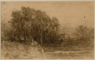 Landskap med skog, ca. 1880-tallet (grafitt på papir) av Edward Mitchell Bannister