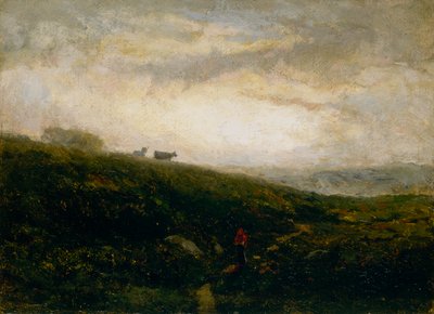 Unavngitte kyr som går ned i åssiden, 1881. av Edward Mitchell Bannister