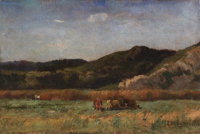 Uten tittel landskap med kuer på beite, åser, 1891. av Edward Mitchell Bannister