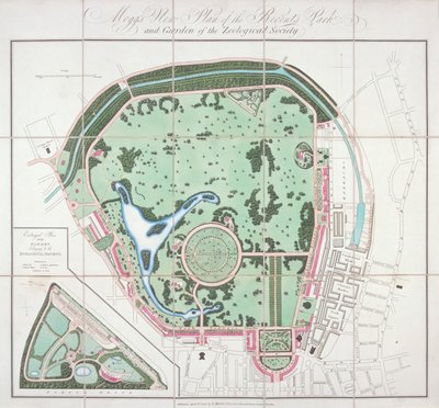 Plan of the Zoological Gardens, Regent's Park, St Marylebone, London, 1828 av Edward Mogg