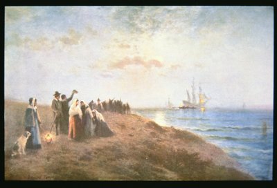 Ombordstigning av pilegrimene (olje på lerret) av Edward Moran