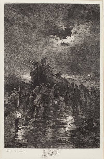 Uten tittel (Launching a Dory/Til unnsetning/Skipsvrak) av Edward Moran