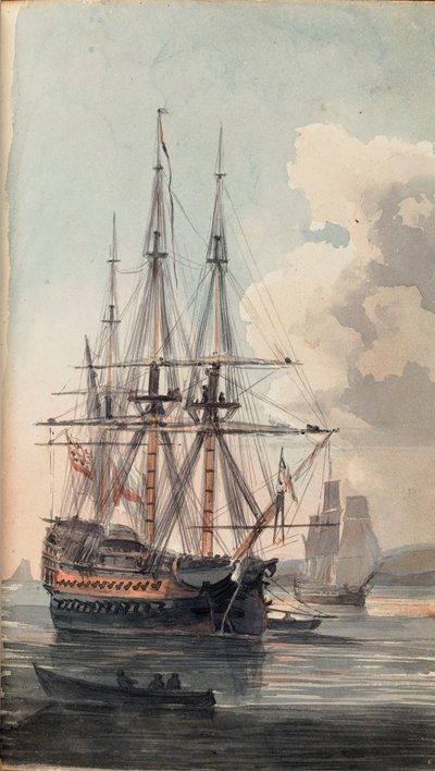 Utsikt over Hans Majestets skip Inflexible, tidlig på 1800-tallet (akvarell) av Edward Pelham Brenton