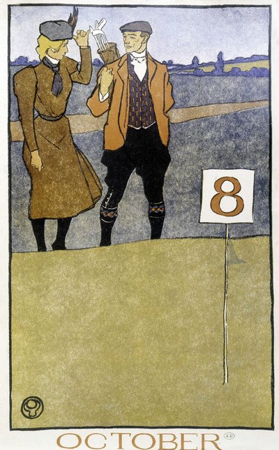 Par som spiller golf - i "" Golf Calendar"" av Edward Penfield, red. 1899 av Edward Penfield