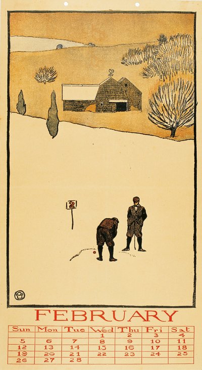 Golfkalender. Februar - Oeuvre de Edward Penfield (1866-1925) - 1899 - Fargelitografi - 41x28,6 - Museu Nacional d