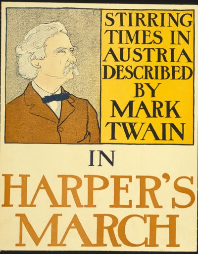 Mark Twain i Harpers utgave fra mars 1898 (litografi) av Edward Penfield