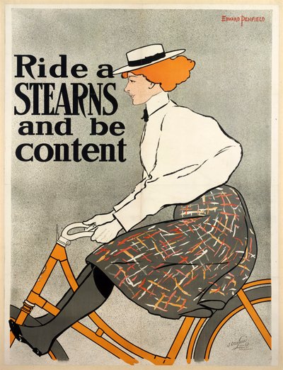 Ride a Stearns and be Content, c1896 color litho. av Edward Penfield