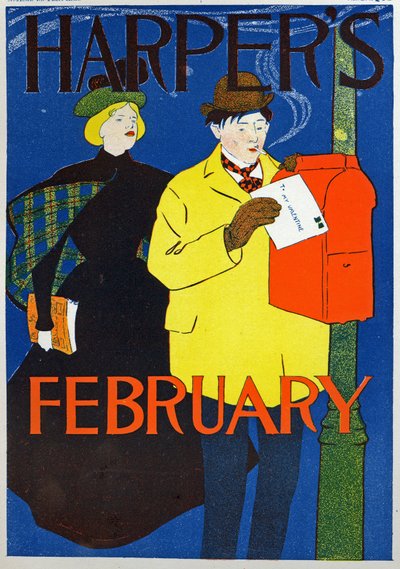 Vitenskap. Kommunikasjon. Post. Valentinsbrevet, plakat av Penfiel for magasinet Harper