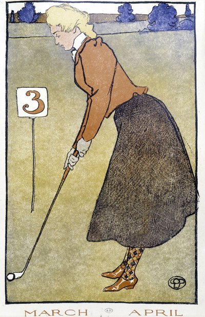 Woman Playing Golf - i "" Golf Calendar"" av Edward Penfield av Edward Penfield