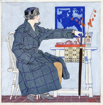 Ung kvinne sitter ved siden av bordet og holder paraply av Edward Penfield