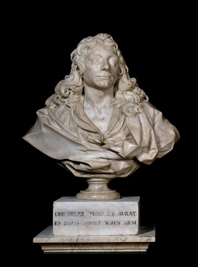 Portrettbyste av Sir Christopher Wren, 1600-tallet (marmor) av Edward Pierce