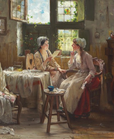 The Good News (olje på lerret) av Edward Portielje