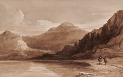 Landskap med figurer og fjell av Edward Pretty