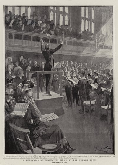 Et øving av kroningsmusikk i Kirkehuset av Edward Read