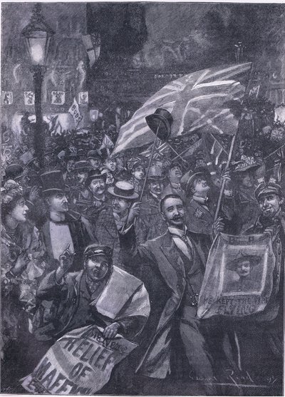 Mafeking night in London, illustrasjon fra Cassells History of England, 1900-tallet av Edward Read
