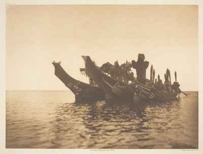 Maskerte dansere i kanoer-Qagyuhl A av Edward S. Curtis
