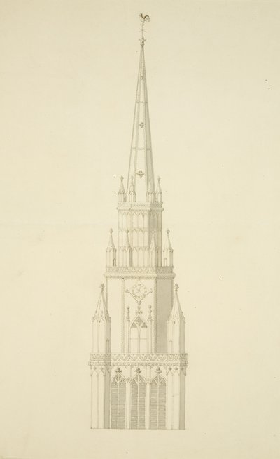 Projisert Tower of St Mary Redcliffe (blyant og akvarell på papir) av Edward Shiercliffe