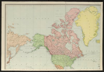 Kart som dekker Sibir; Alaska; Canada; Forente stater; og Grønland, Stanfords New Library Chart of the World av Edward Stanford