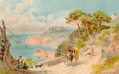 Kystveien nær Soller, Mallorca (farge litho) av Edward Theodore Compton