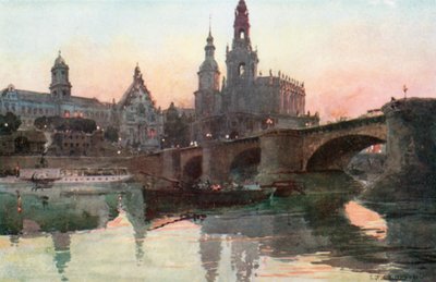 Dresden – Augustusbroen (fargelitografi) av Edward Theodore Compton