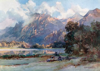 Neuschwanstein og Hohenschwangau (fargelitografi) av Edward Theodore Compton