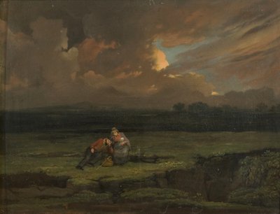 En soldat og hans kone og barn i et stormfullt landskap av Edward Villiers Rippingille