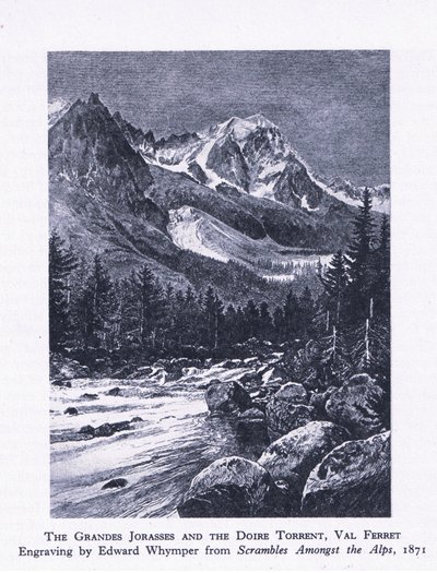 The Grand Jorasses and the Doire Torrent, Val Ferrett, fra British Adventure utgitt av Collins, 1947 av Edward Whymper
