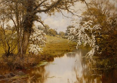 Where Spreading Hawthorns Gaily Bloom (olje på lerret) av Edward Wilkins Waite