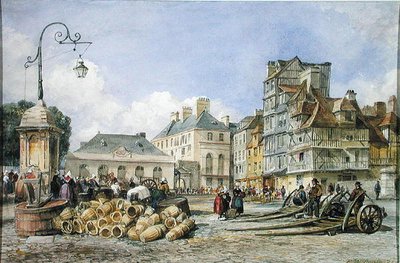Et markedstorg på kontinentet (akvarell på papir) av Edward William Cooke