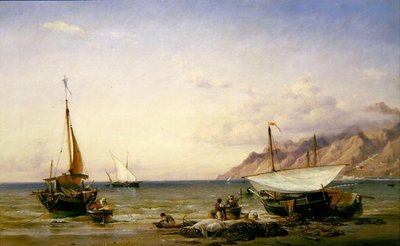 Fiskere som vedlikeholder garnene sine av Edward William Cooke