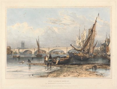 New London Bridge fra Billingsgate (lavt vann) av Edward William Cooke