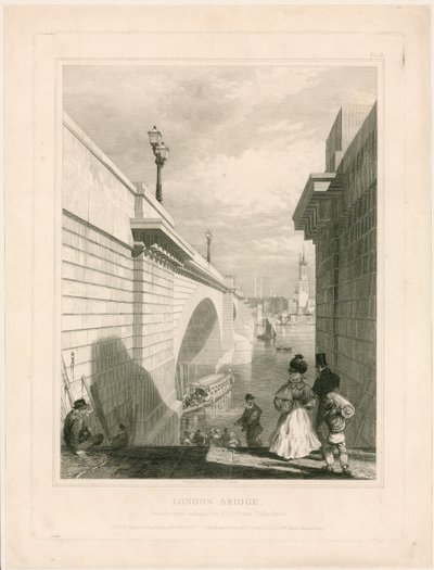 New London Bridge fra den øvre avsatsen på trappene nær Tooley Street av Edward William Cooke