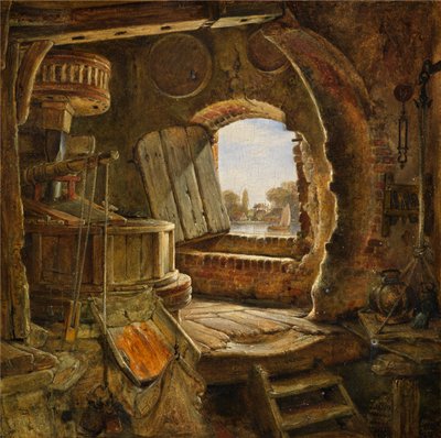 Rembrandts fars mølle, 1843 av Edward William Cooke