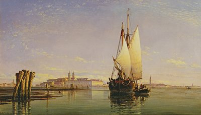 The Euganean Hills and the Laguna of Venezia - Trabaccola Waiting for the Tide, Sunset, 1853 av Edward William Cooke