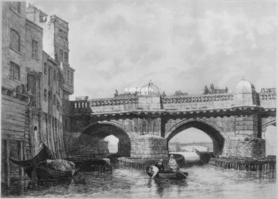 The Southwark End of Old London Bridge, 1831, 1912. Kunstnere: Ukjent, Edward William Cooke. av Edward William Cooke