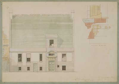 Forhøyning av huset for J.A.M. Whistler Esq, Tite Street, Chelsea, 1877 (penn og blekk og wc på papir) (se også 176476) av Edward William Godwin