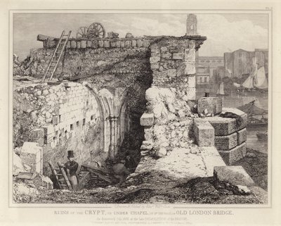 Ruinene av St Thomas Chapel på Old London Bridge av Edward William Godwin