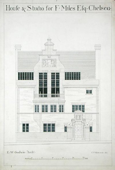 House and Studio for F. Miles Esq, Chelsea, gravert av C.P. Edwards (se også 176482-485) av Edward William after Godwin