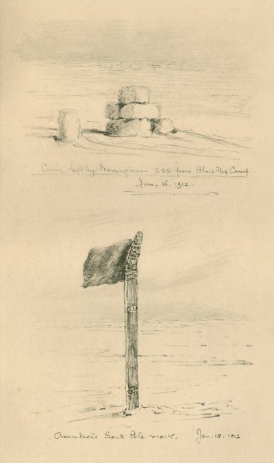 Cairn Left By The Norwegians, og Amundsens South Pole Mark, januar 1912, 1913. av Charles Edward Wilson