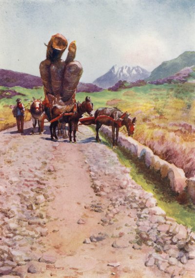Korsika: Muldyr som tegner tømmer (farge litho) av Edwin Arthur Norbury
