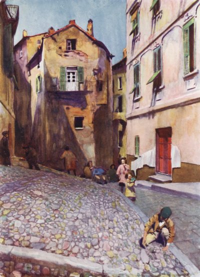 Korsika: Gamle hus, Bastia (farge litho) av Edwin Arthur Norbury