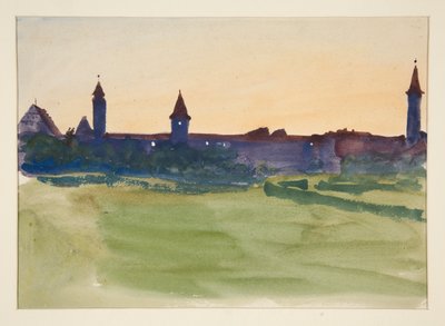 Arkitektonisk studie - Utsikt over en by med murer av Edwin Austin Abbey