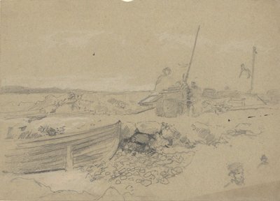 Strandscene med dory av Edwin Austin Abbey