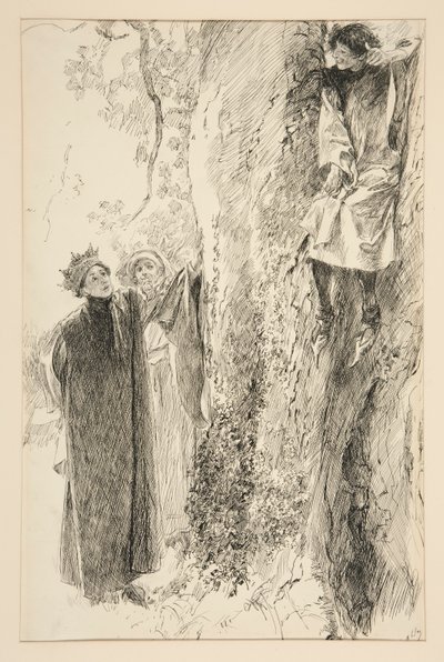 Biron og kongen, fra akt IV, scene iii, kjærlighet av Edwin Austin Abbey