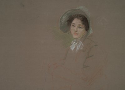 Skisse i bystelengde av en kvinne med panser av Edwin Austin Abbey