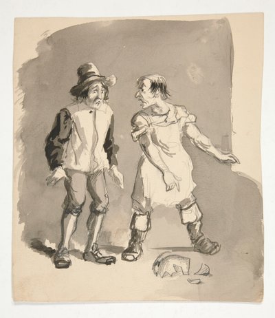 Tegneserie av to menn og knust pott av Edwin Austin Abbey