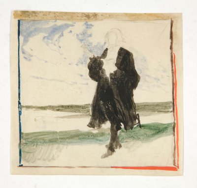 Kapp mann i landskap - uidentifisert illustrasjon av Edwin Austin Abbey