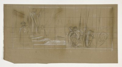 Komposisjonsstudie for The Departure, fra The Quest of the Holy Grail (en serie på femten malerier for Boston Public Library, fullført i 1901) av Edwin Austin Abbey